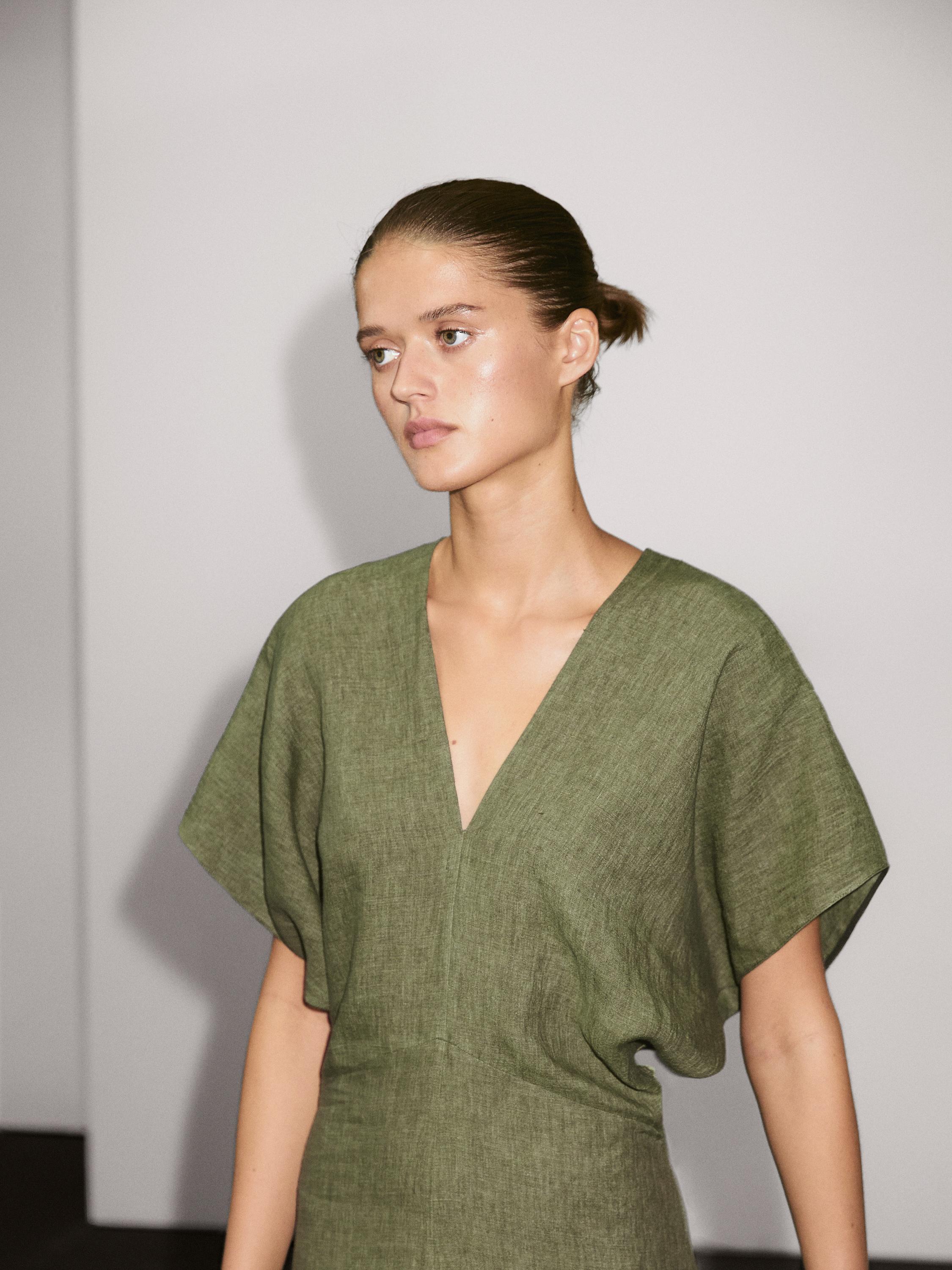 Robe midi manches courtes en lin